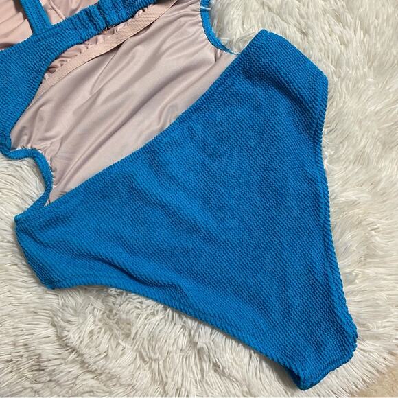 SHADE & SHORE • Blue One Shoulder One Piece Swimsuit Swimwear - Picture 6 of 7